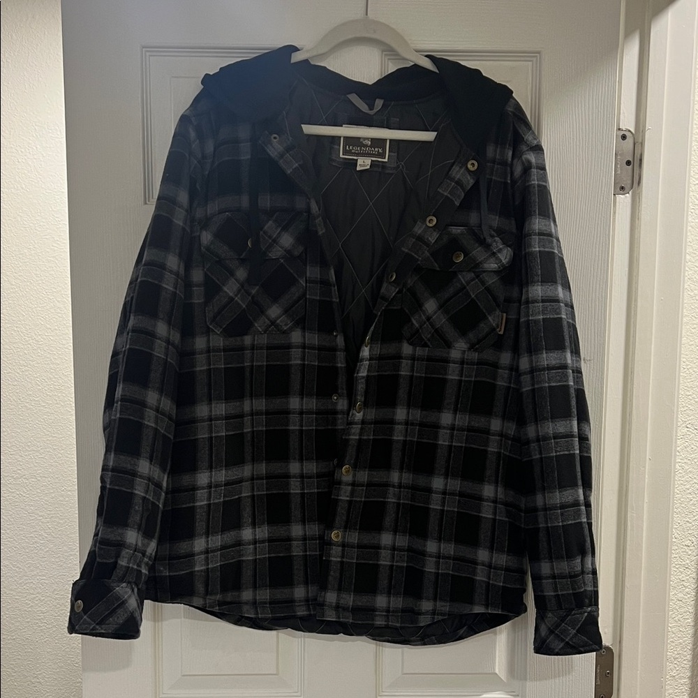 Black and Gray Checkered Hooded Shacket